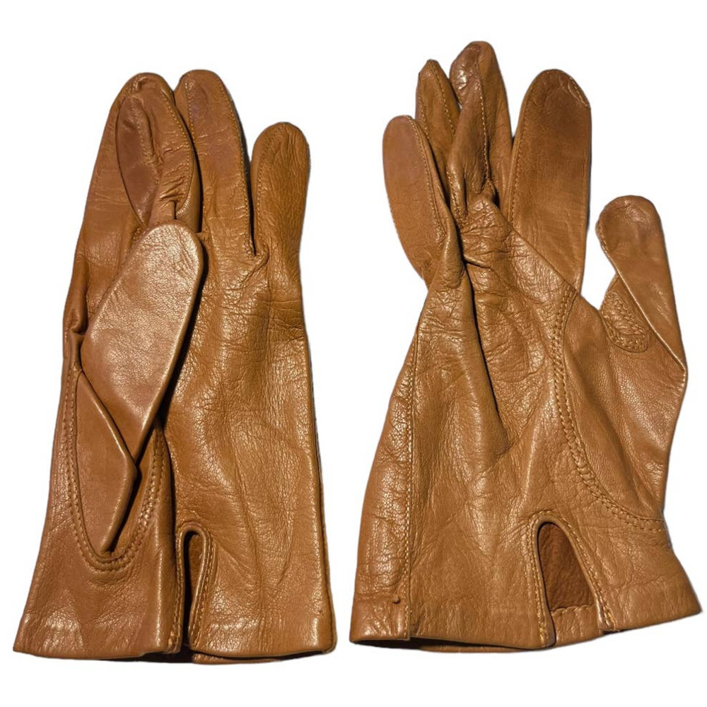 Vintage short Tan leather gloves size 7.5 - Picture 2 of 5
